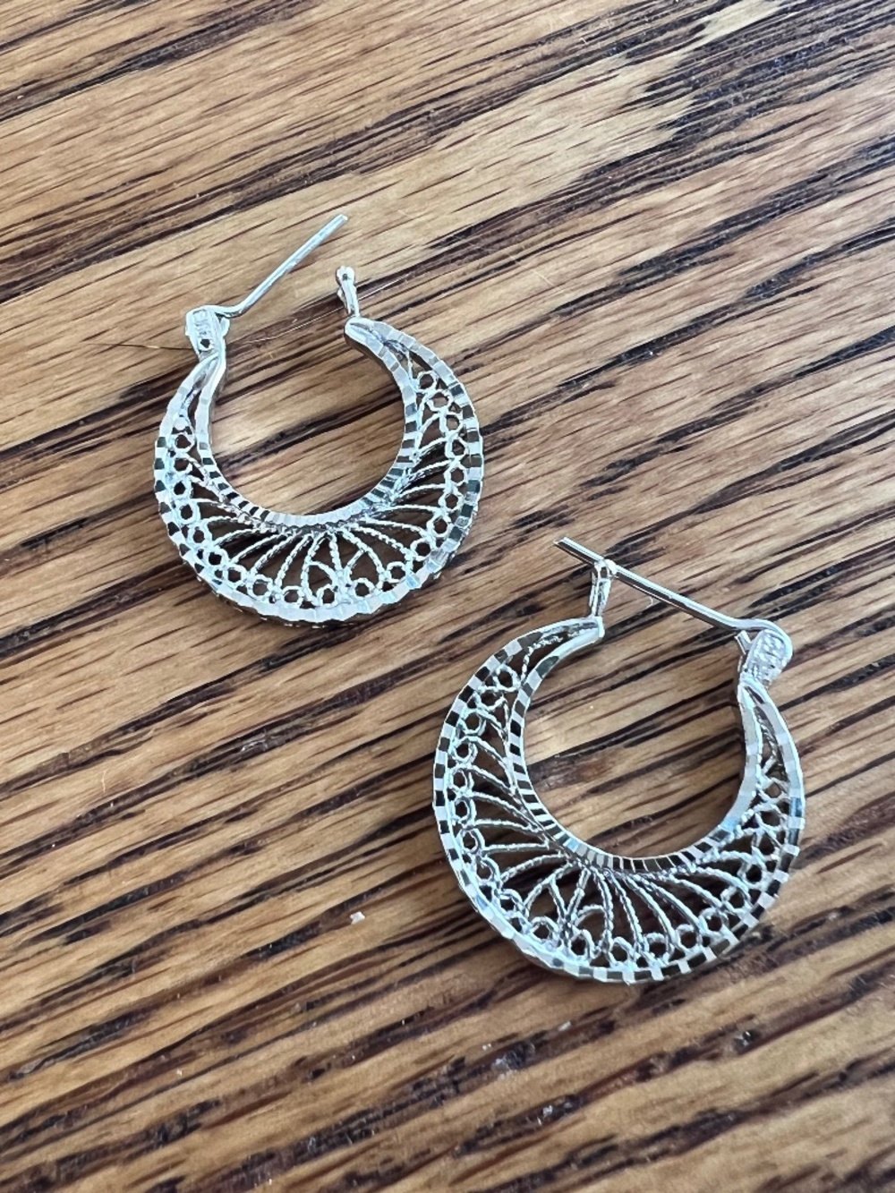 Stamped 925 filigree silver hoops